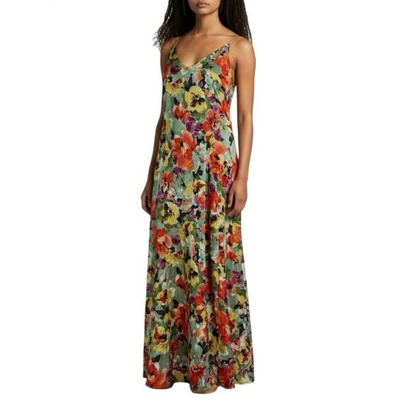 Nicole Miller satin watercolor floral maxi dress sleeveless racerback pockets S - Picture 14 of 14